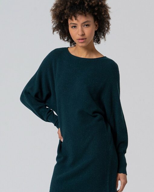 Vestido manga abullonada de tricot Verde Botella - Imagen 3