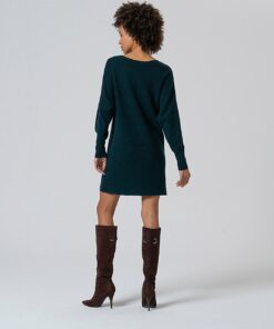 Alternative view of Vestido manga abullonada de tricot Verde Botella