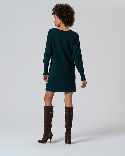Vestido manga abullonada de tricot Verde Botella - Imagen 2
