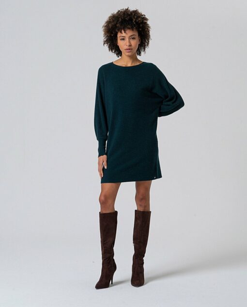 Vestido manga abullonada de tricot Verde Botella