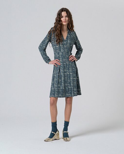 Vestido cruzado con nudo Azul acero