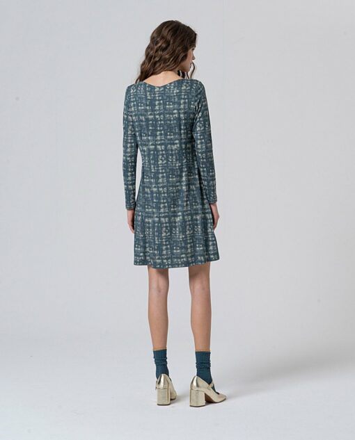Vestido corto con cuello pico Azul acero - Imagen 2