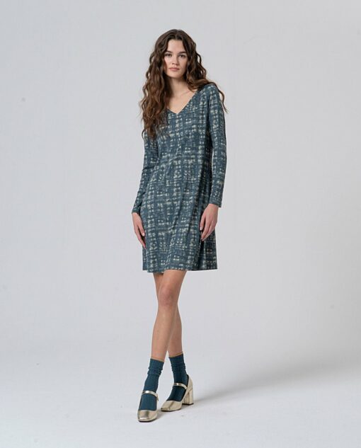 Vestido corto con cuello pico Azul acero