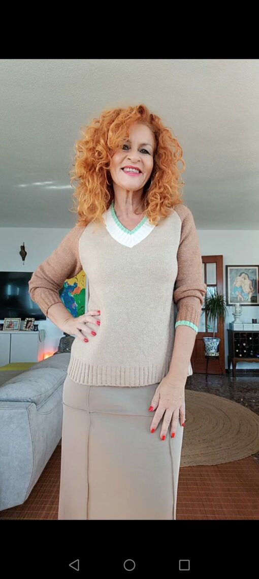 Jersey Tricot cuello pico tierra - Imagen 3