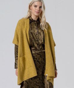 Poncho de tricot abierto con bolsillos Mostaza