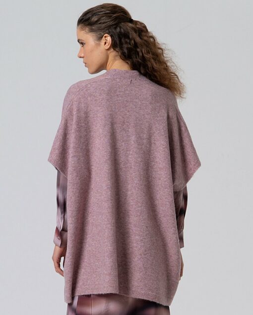 Poncho de tricot abierto con bolsillos Rosa pálido - Imagen 2