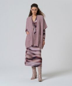 Poncho de tricot abierto con bolsillos Rosa pálido