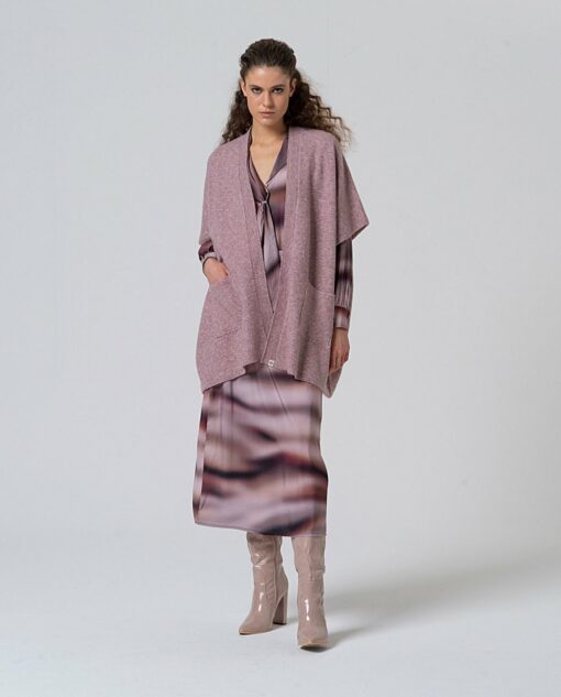 Poncho de tricot abierto con bolsillos Rosa pálido