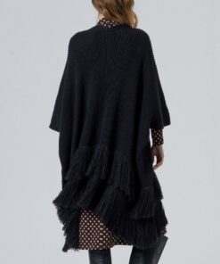 Alternative view of Poncho abierto de tricot con detalle de flecos Negro