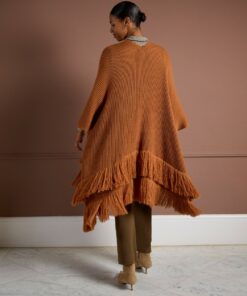 Alternative view of Poncho abierto de tricot con detalle de flecos Camel claro