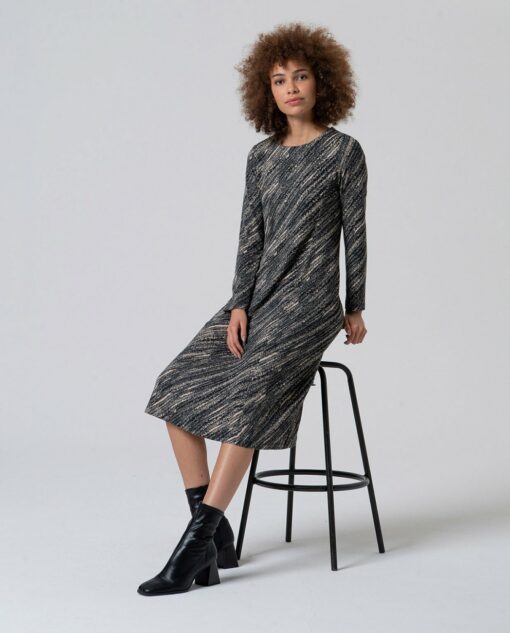 Vestido midi con cuello barco Negro - Imagen 3