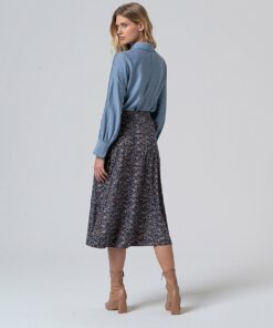 Alternative view of Falda midi con vuelo Azul