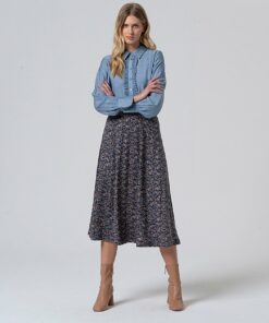 Falda midi con vuelo Azul