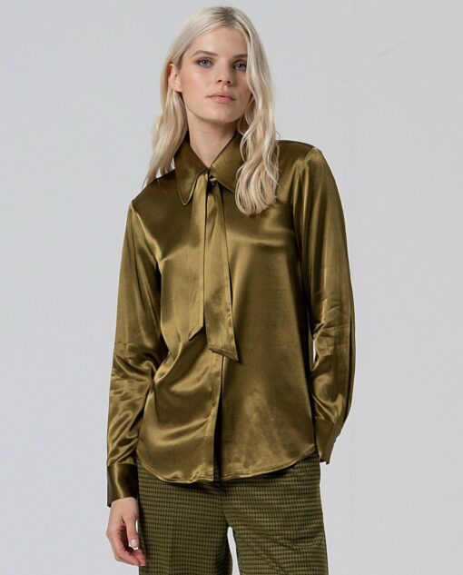 Camisa con lazada en cuello Verde