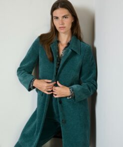 Abrigo recto con forro estampado. Azul acero