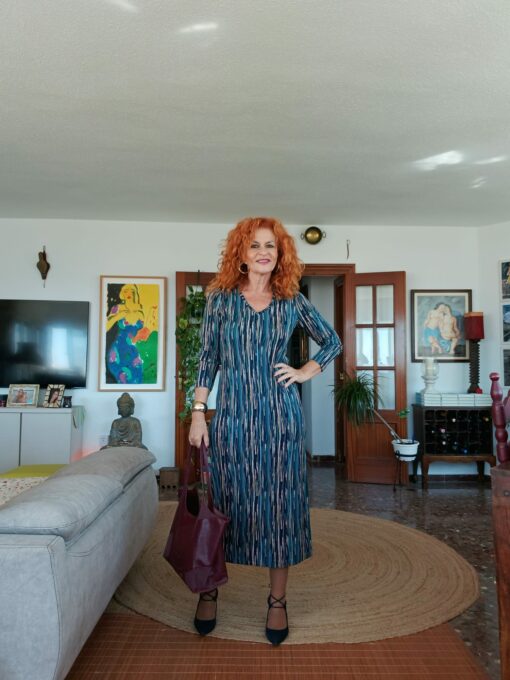 Vestido largo con cuello pico - Imagen 3