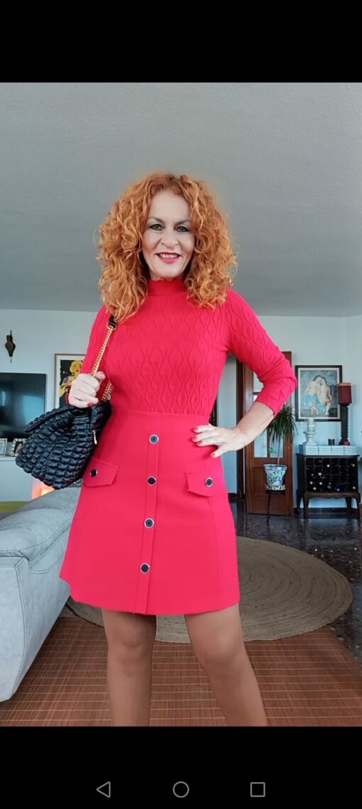 Jersey calado,cuello perkins, rojo - Imagen 2