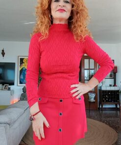 Jersey calado,cuello perkins, rojo