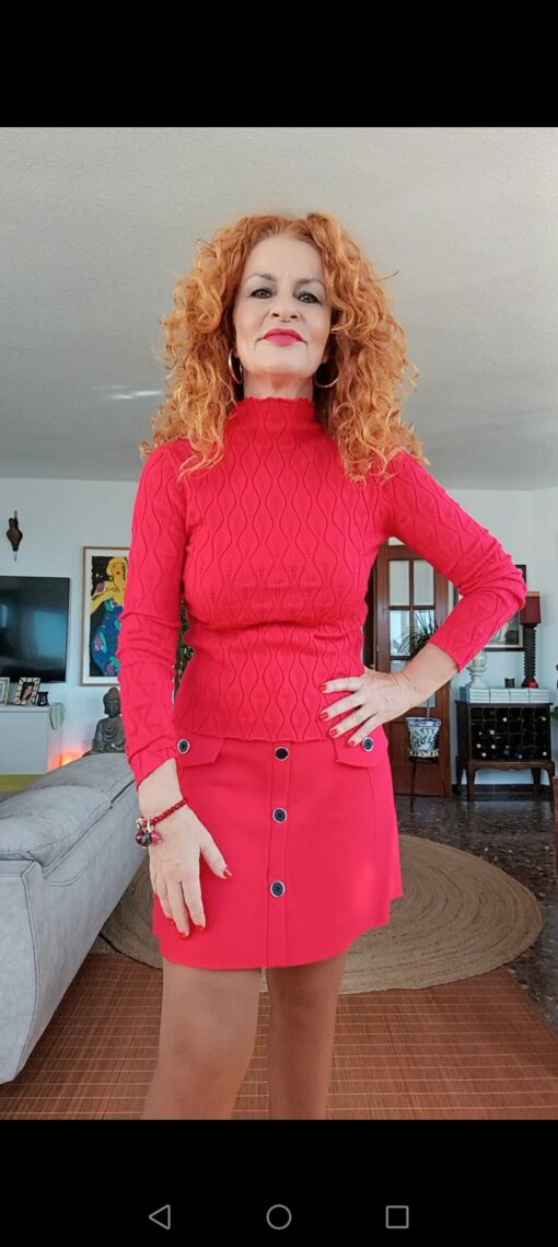 Jersey calado,cuello perkins, rojo