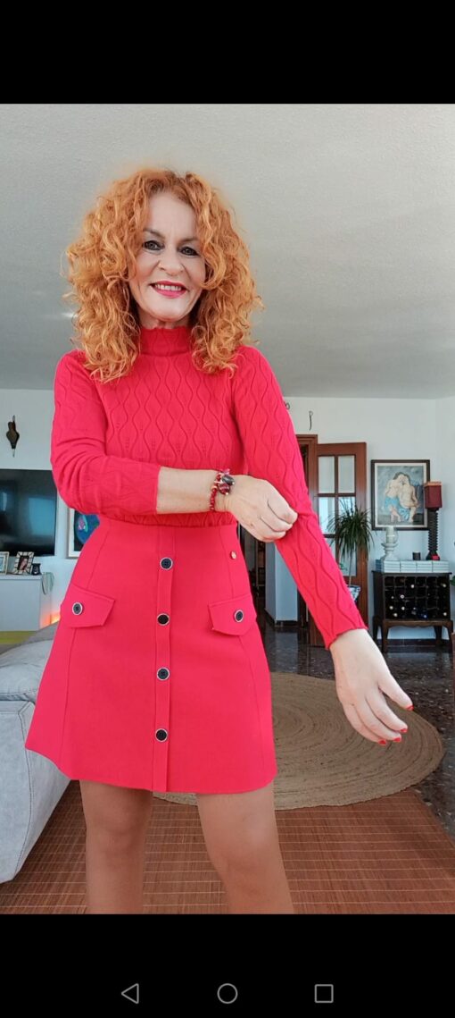 Jersey calado,cuello perkins, rojo - Imagen 3