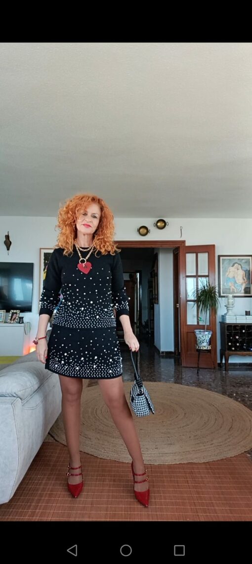 Conjunto perlas, falda/jersey. Negro - Imagen 3