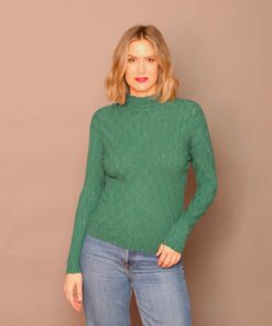 Jersey calado, cuello perkins, verde