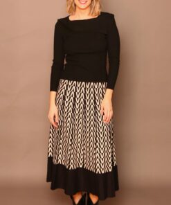 Falda larga zigzag, negro