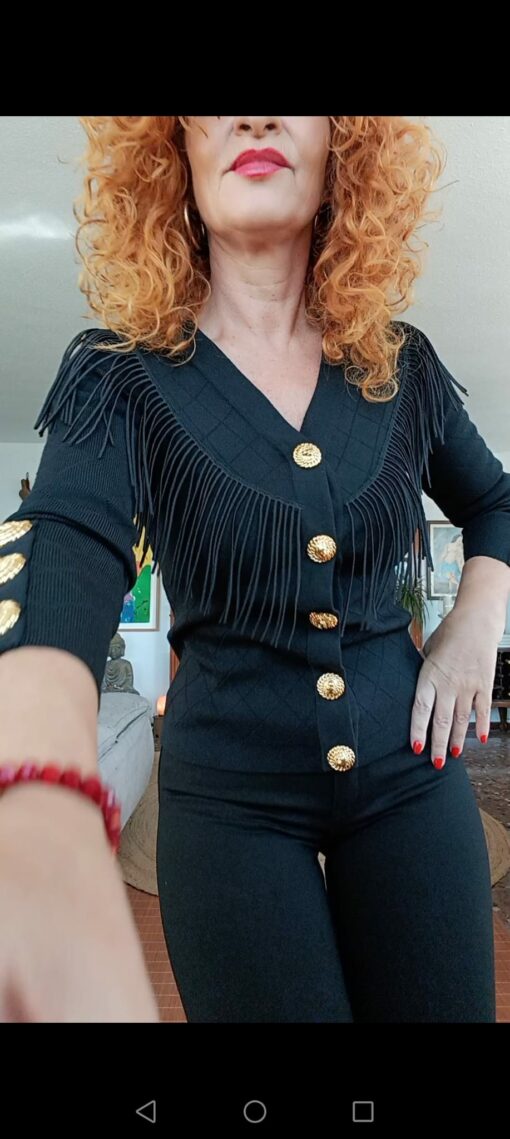 Chaqueta flecos, botón dorado - Imagen 2
