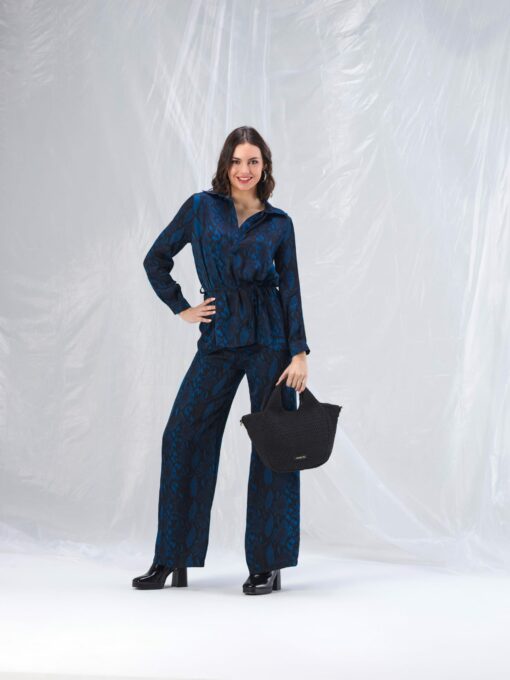 Conjunto pantalón/camisa, animal print, azul