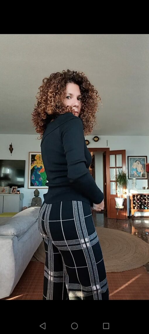 Pantalón cuadros, negro/moka. Punto