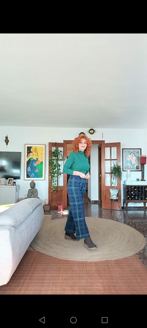 Pantalón cuadros, azul, punto - Imagen 3