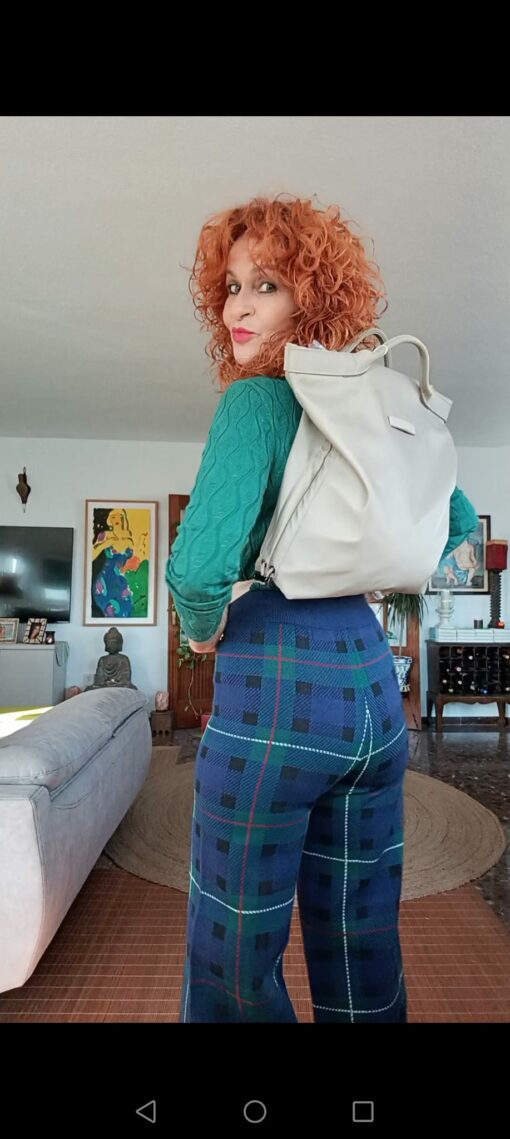 Pantalón cuadros, azul, punto - Imagen 2