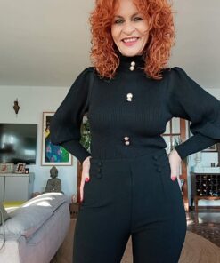 Pantalón goma cintura, campana, negro