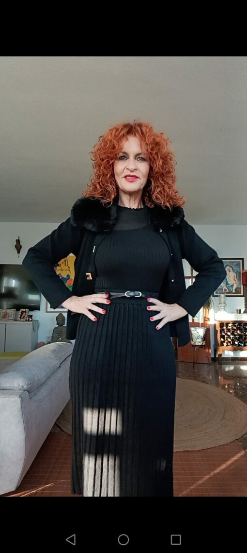 Falda pliegues, cinturón, negro - Imagen 3