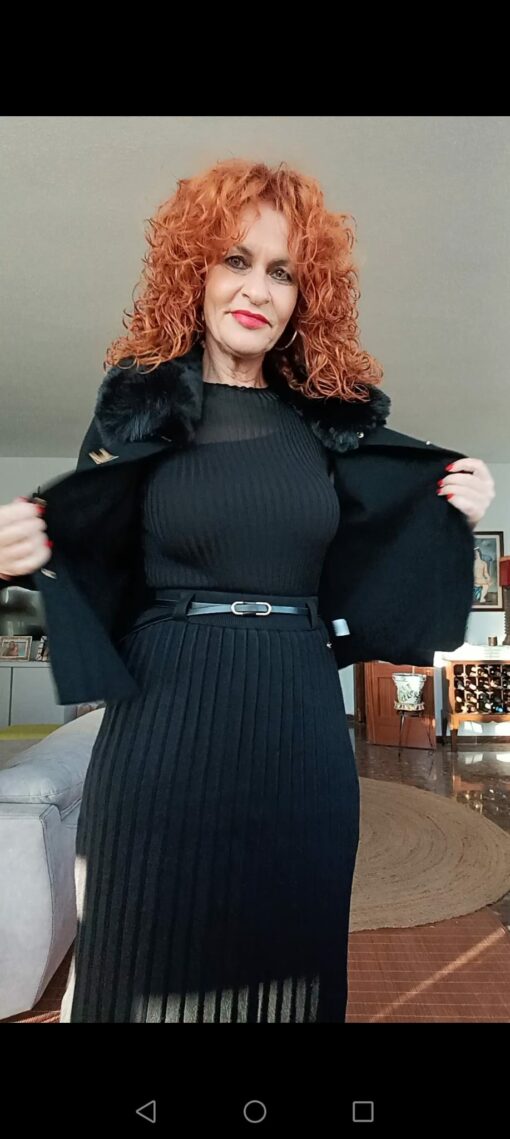 Falda pliegues, cinturón, negro - Imagen 4