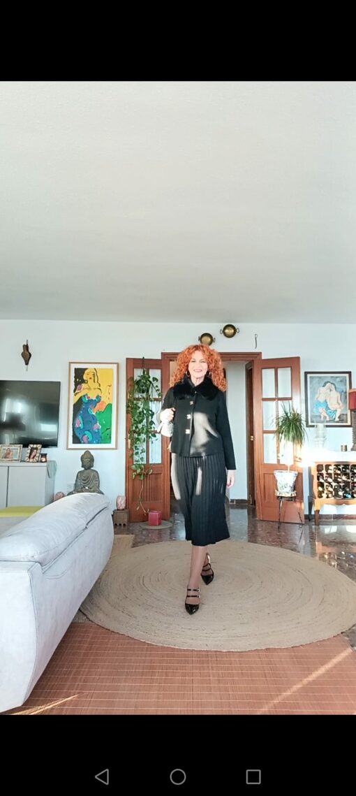 Falda pliegues, cinturón, negro - Imagen 2