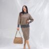 Conjunto pata de gallo, gris/camel. Falda+suéter