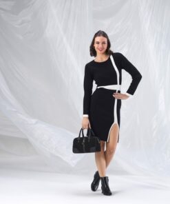 Vestido midi, negro/blanco