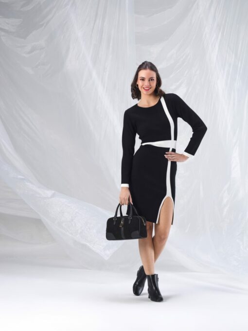 Vestido midi, negro/blanco