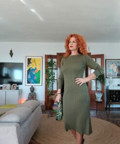 Vestido canalé kaki