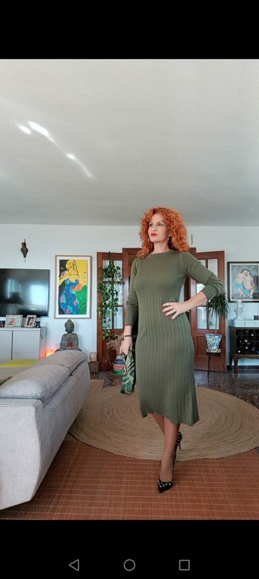 Vestido canalé kaki