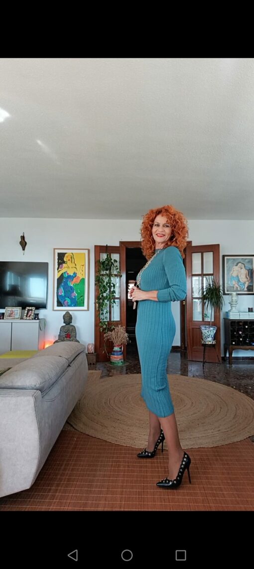 Vestido canalé azul - Imagen 2