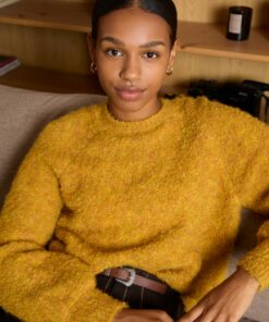 Jersey cuello redondo, manga ranglán abullonada Mostaza