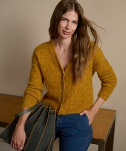 Cardigan cuello pico Mostaza