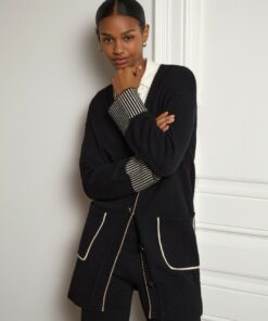Cardigan con bolsillos y contrastes de color Negro