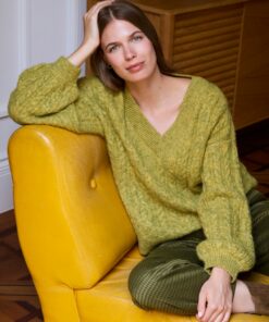 Jersey amplio de tricto con aranes. Kaki oscuro