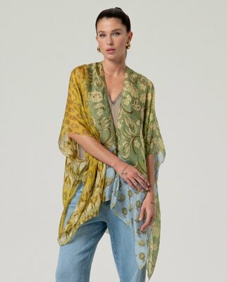 Kaftan abierto estampado verde