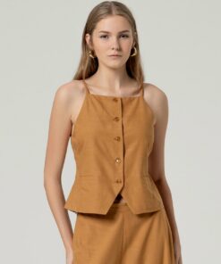 Chaleco largo tirantes Camel