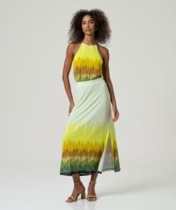 Falda larga con abertura Oliva