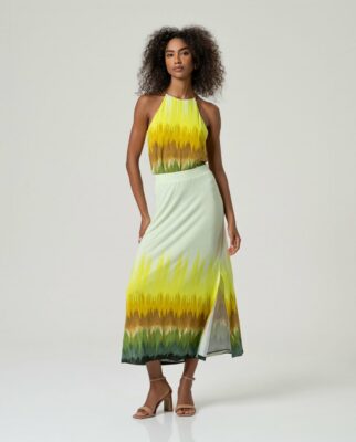 Falda larga con abertura Oliva